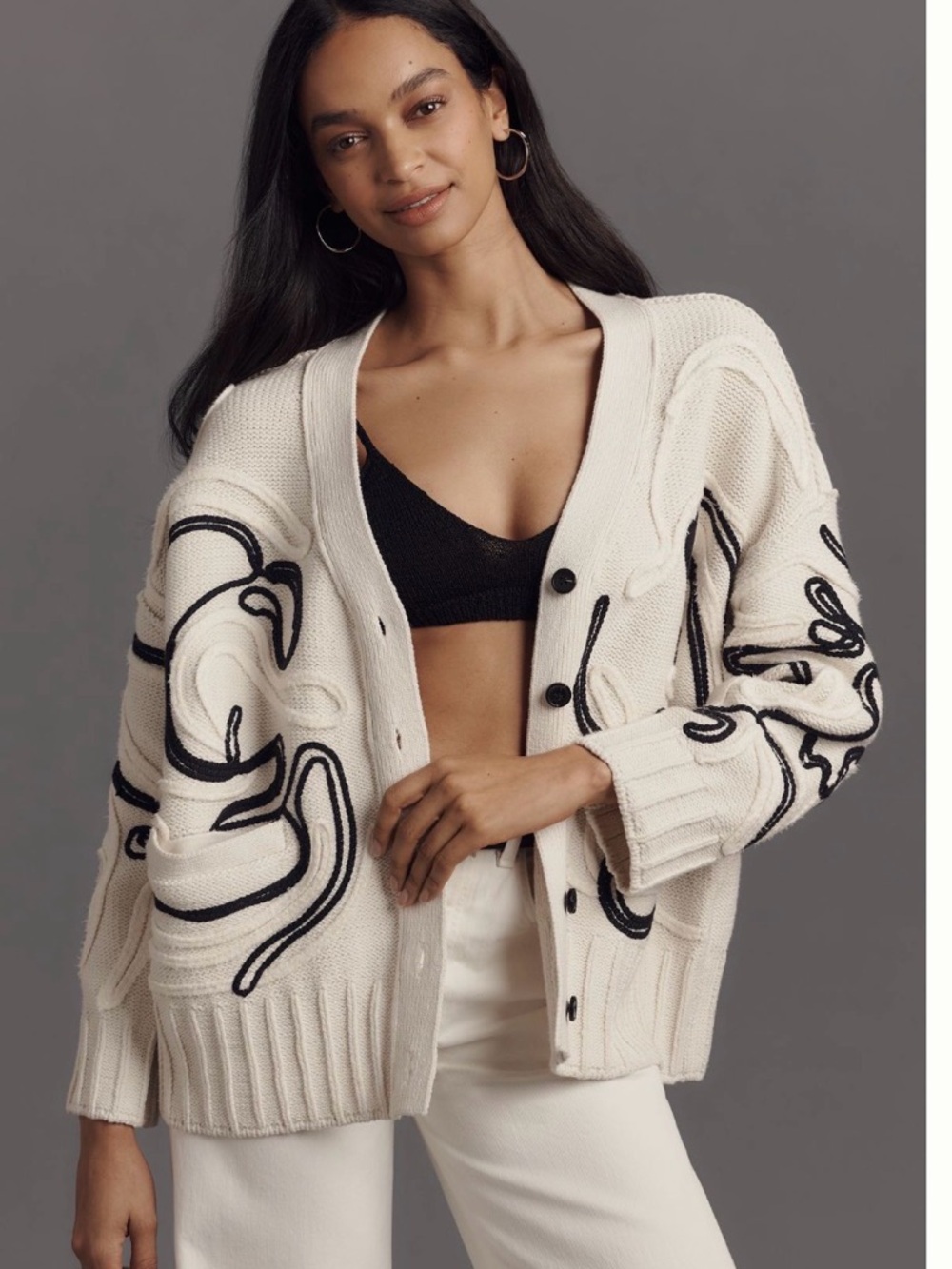 Anthropologie Pilcro Oversized Embroidered Cardigan Sweater